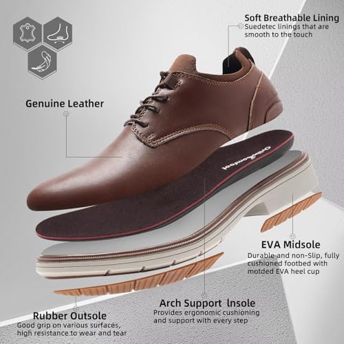 Image of Orthopedic Business Leather Dress Shoes: Arch Support Plantar Fasciitis Walking Wingtip Formal Oxford for Mens, Orthotic Comfortable Casual Patent Tuxedo Work Shoes for Foot Heel Pain Relief