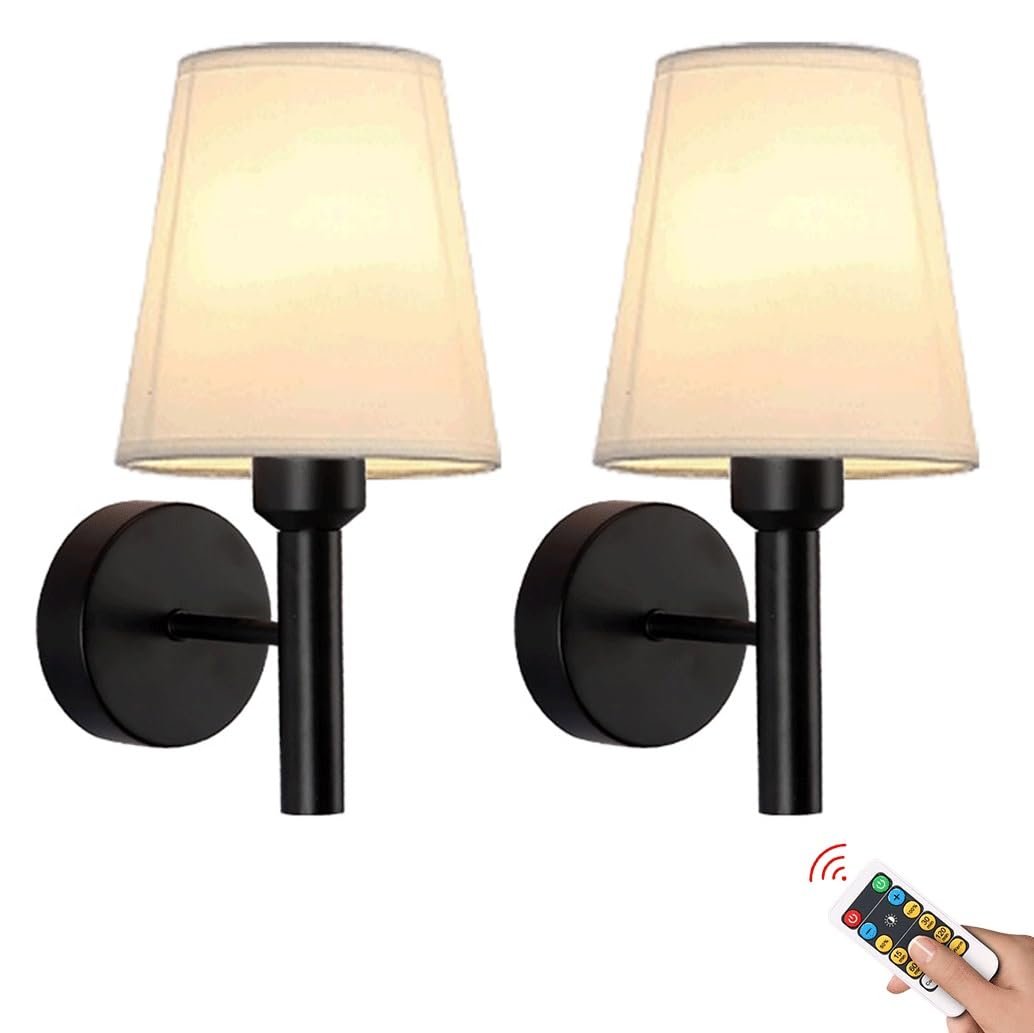 SXWNBIFH wall lamp Modern Concise Rechargeable Wall Light Battery Operated Wall Sconces Set of 2, Non Hardwired Wall Mounted Light Battery Powered Wall Sconce, Cordless Fabric Wall Lamp for Bedroom L