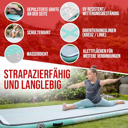 AERONE Airtrack Turnmatte Aufblasbar inkl. Pumpe & Tasche Größe wählen