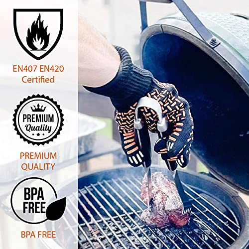 Sonemone Bbq Gloves 1472°F Extreme Heat Resistant Grilling Gloves, Silicone Non-Slip Oven Gloves For Indoor/Outdoor Cooking, Barbecue, Cutting, Frying, Baking,1 Pair (Black & Orange) #TOP2