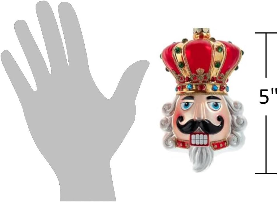 The Bridge Collection Nutcracker Head Ornaments - Set of 2 - Festive Christmas Decorations with Red and Gold Accents - 5"