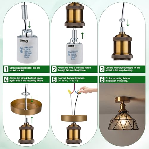 E26 Light Socket,Standard Medimun Screw Bulb Socket Lamp Holder,E26 Porcelain Light Socket with Wire Lead for Halogen Incandescent LED Light Bulb - Thumbnail 4
