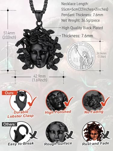 FaithHeart Greek Poseidon/Medusa Pendant Necklace for Men Women, Silver/Black/Gold Stainless Steel Ancient Greece Protection Necklace Mens Amulet Jewelry - Image 6