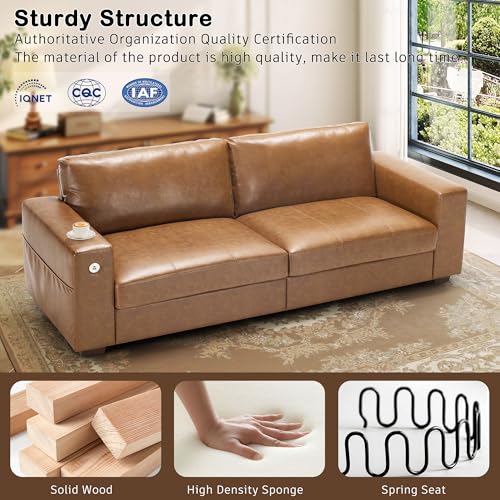 Image of Hanherry Faux Leather 89 inch Sofa for Living Room, Modern Comfy Sofa with Medium Firm Seat Cushion, Removable Cover,Wide Armrest,USB /Type-C Port,Couches for Small Space,Apartment