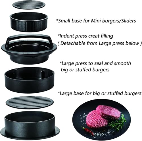 Bolivia's 3 in 1 Burger Press, Heavy Duty Hamburger Press, Versatile Burger Maker for Sliders and Full-Size Burgers, Perfect for Outdoor Cooking and Camping