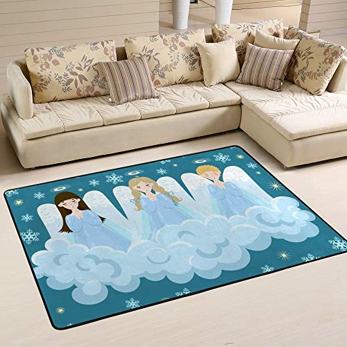 Tapis de salon bleu Noël 183x122cm avec choeur d'anges Ruchen - 2