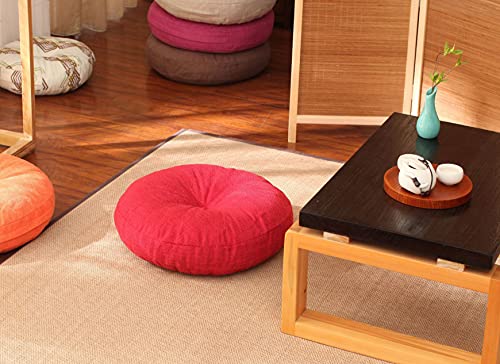 Novwang Natural Linen Round Floor Pillow Seating Cushion With Removable Zippered Cover Room Décor Pouf For Meditation, Yoga, 17.7X17.7 Inch, Red #TOP3