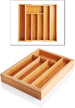 Deconox 7 Compartment Bamboo Spoon Holder Antibacterial Drawer Inside Organizer