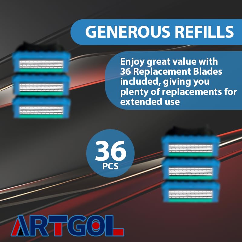 36 Blades Replacement Parts for GL-Fusion 5 Style Razors (Blue-Green), Wet Razors Men's Blades Value Packs