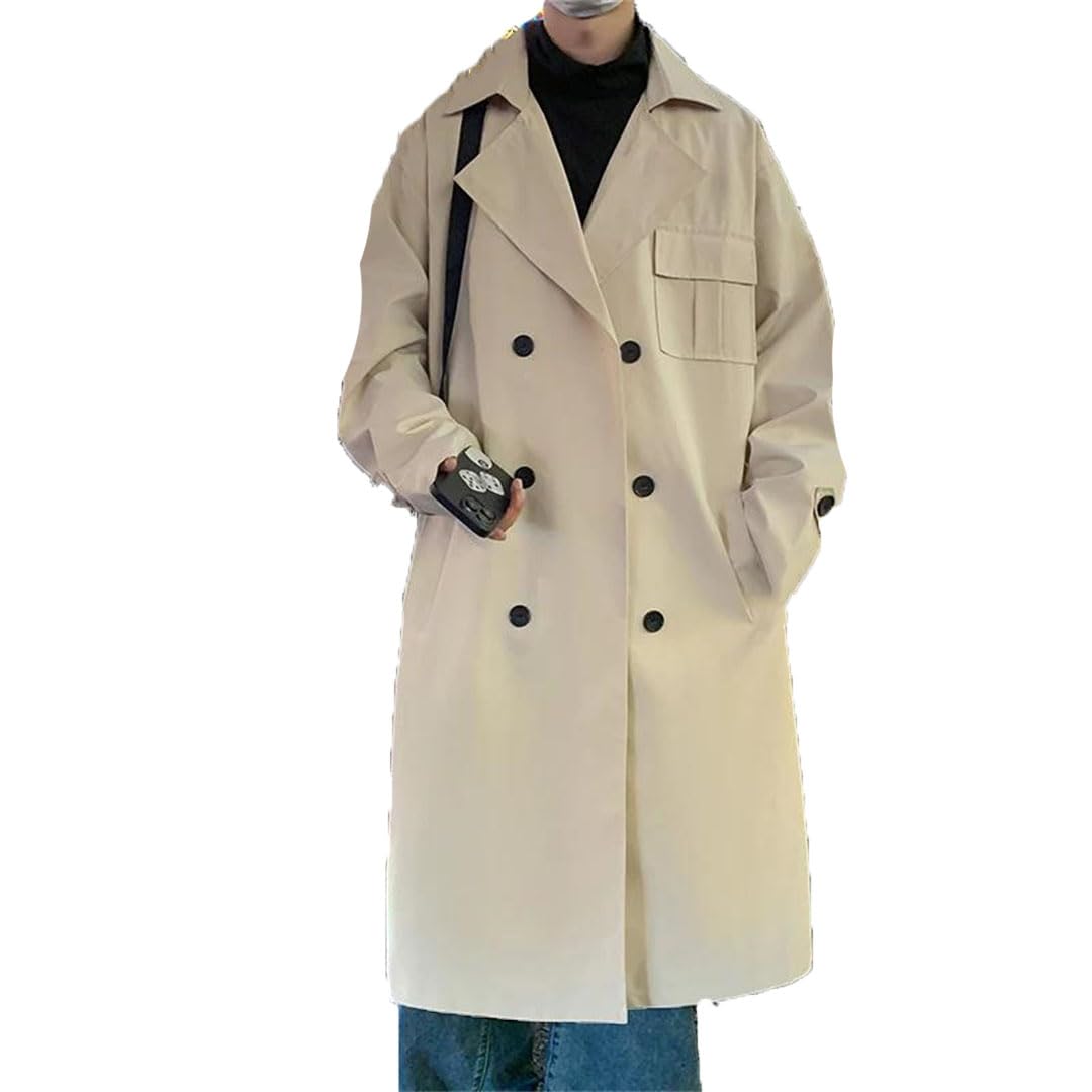 Uomo Lungo Trench Bottoni Solido Manica Lunga Soprabito Con Tasche Cappotto Casual Giacche