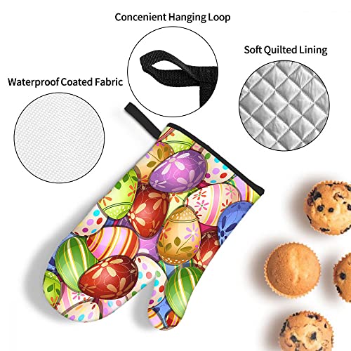 Mxocom Happy Happy Easter Day Colorful Eggs Oven Mitts And Pot Holders Sets Of 3 Bbq Gloves For Kitchen,Cooking,Baking,Grilling Resistant Hot Pads For Women #TOP4