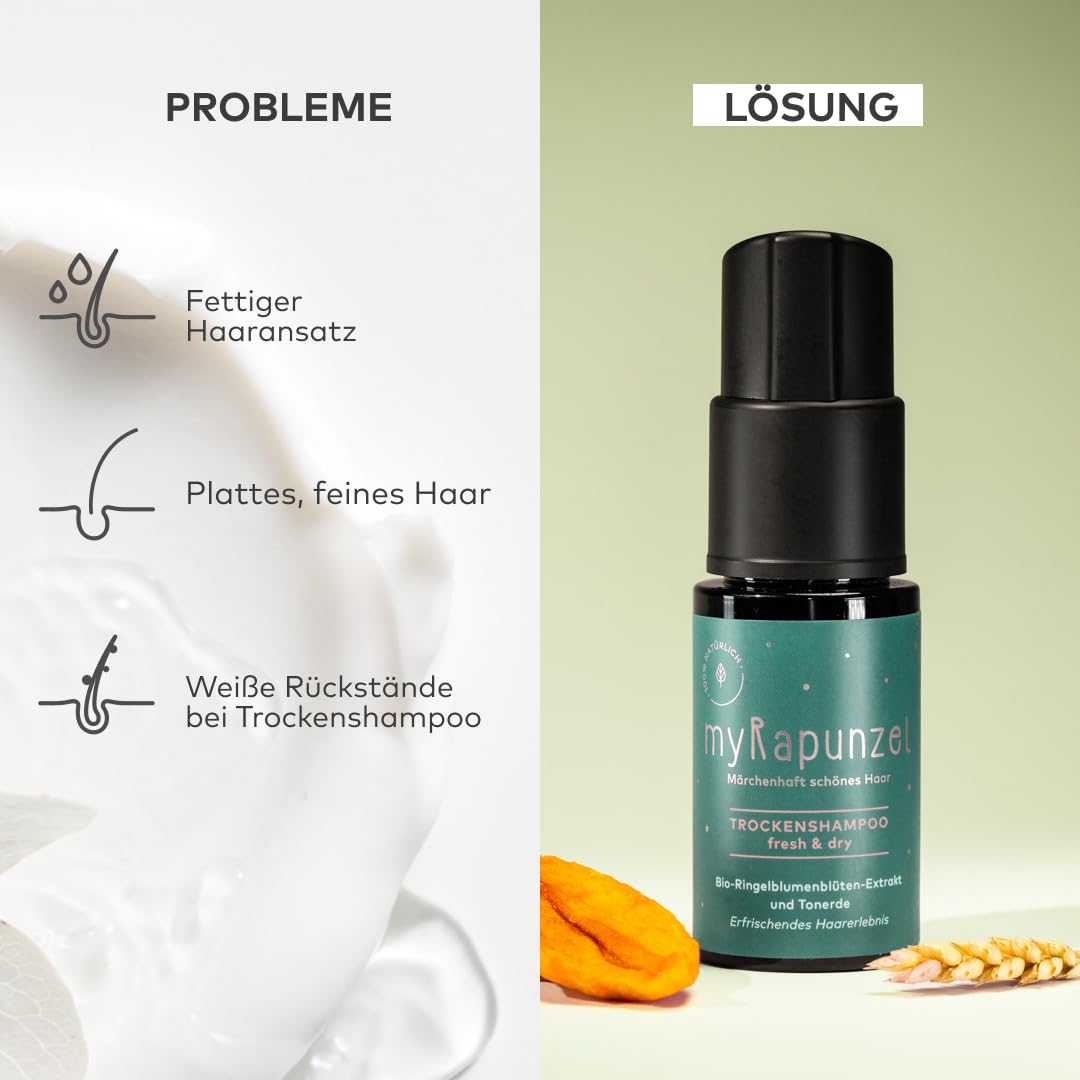 Trockenshampoo – Natürliche Trockenwäsche für fettigen Haaransatz – sofort frisches Haar & Volumen ohne Rückstände – mit Bio-Ringelblume & Tonerde – 100% natürliche Inhaltsstoffe – 20 g