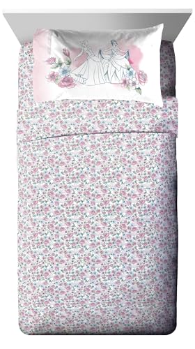 Image of Disney Princess Twin Comforter Set 5 Piece Floral Bedding for Girls, Pink