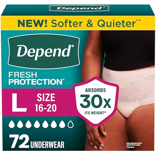 Depend Fresh Protection Adult Diapers, Incontinence Underwear for Women, Disposable, Maximum, Large, Blush, 72 Count (2 Packs of 36), Packaging May Vary