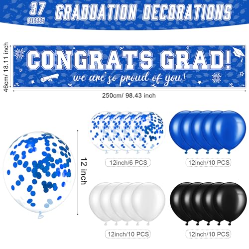 Image of 37Pcs Graduation Banner Balloon Decorations Class of 2026, Congrats Grad Banner Yard Outdoor Decorations, Graduation Balloons Banner Set for High School College Graduation Party Supplies, Blue