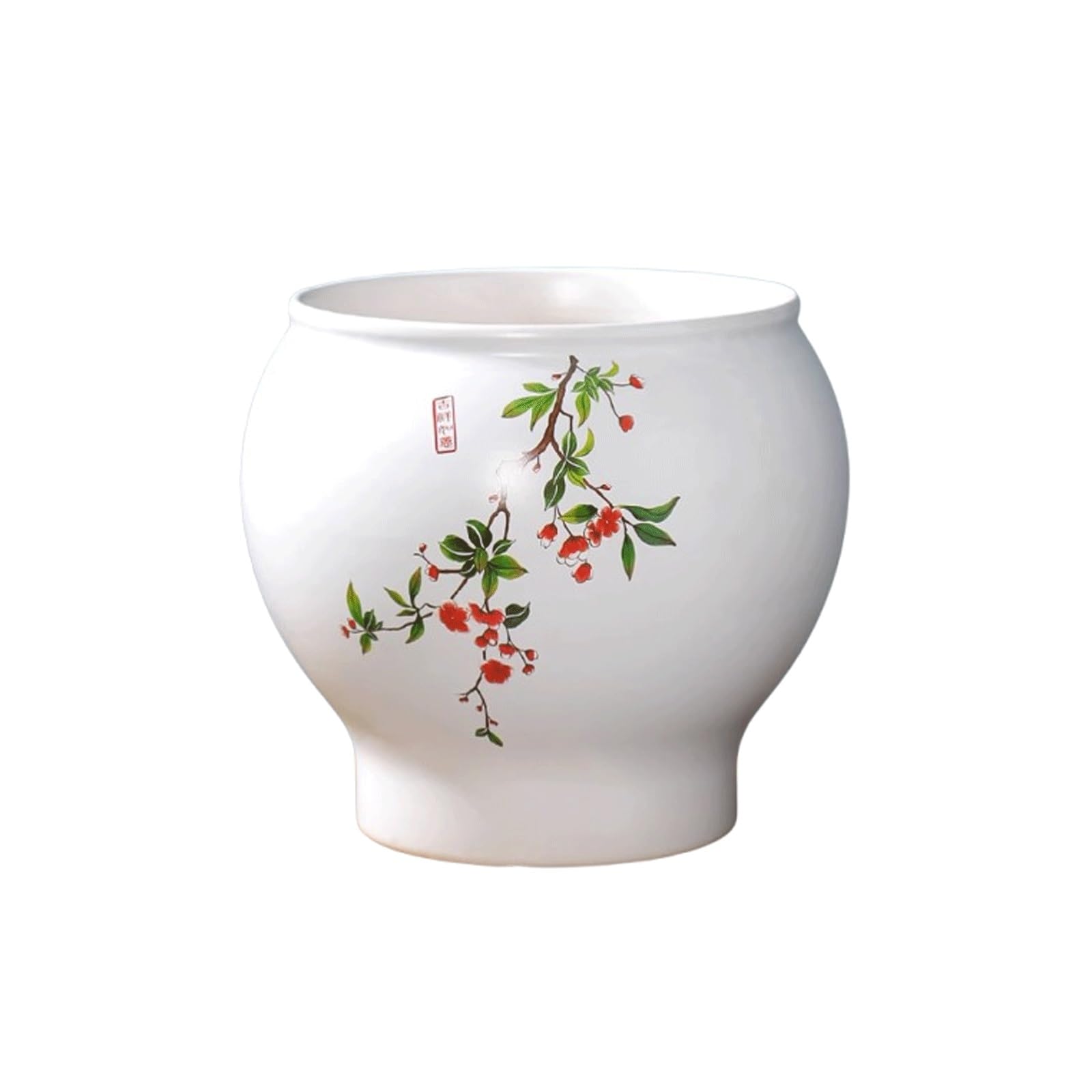 Dekoracyjna tradycyjna chińska biała doniczka ceramiczna z otworem drenażowym, klasyczna porcelanowa doniczka na rośliny, okrągła doniczka do wnętrz, odpowiednia dla kaktusów, storczyków, patio (23,5