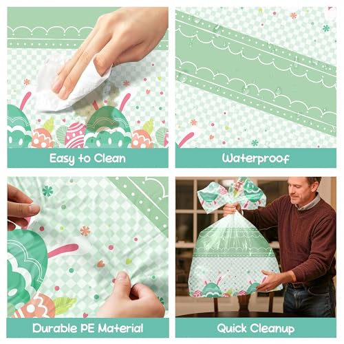 Kelool Easter Decorations,3 Pack Easter Tablecloth 54 x 108 Inch,Plastic Table Cloth Disposable,Tablecloths Rectangular for Easters Party Decorations,Easters Eggs Table Cloth Cover,Green Kelool Easter Decorations,3 Pack Easter Tablecloth 54 x 108 Inch,Plastic Table Cloth Disposable,Tablecloths Rectangular for Easters Party Decorations,Easters Eggs Table Cloth Cover,Green - Image 6
