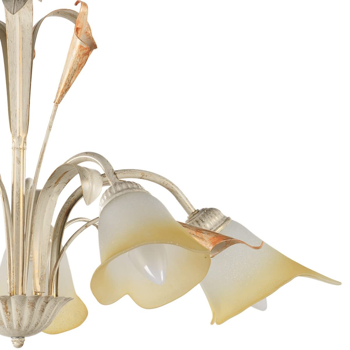 Onli Lucrezia - Lampadario 5 Luci. Struttura in Metallo Color Avorio. Paralumi in Vetro Satinato