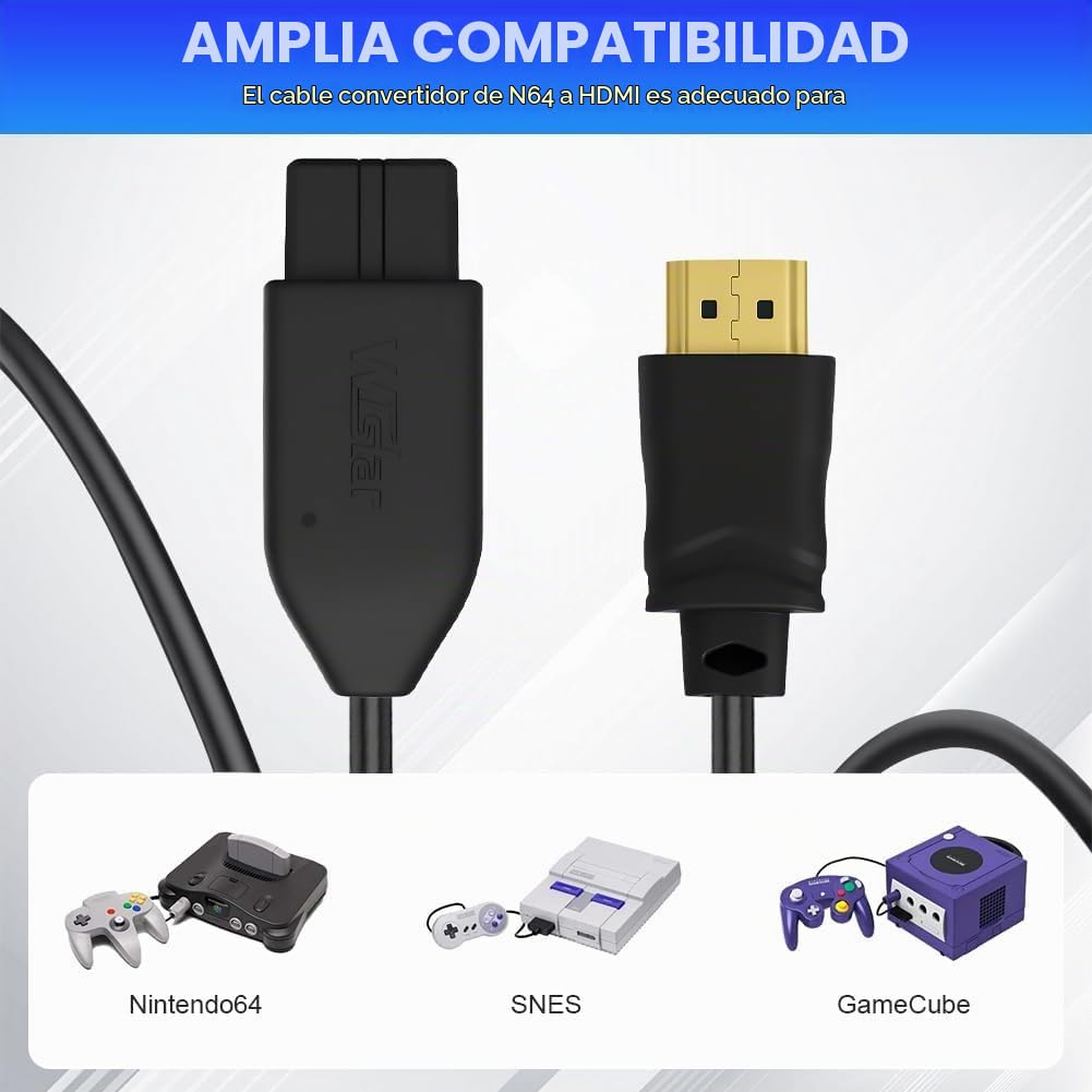 AXFEE Convertidor N64 a HDMI, Adaptador N64/SNES a HDMI, Convertidor Audio/Video de Plug and Play, Cable Adaptador Convertidor de Vídeo HD Compatible con N64, SuperSNES y Gamecubehesi