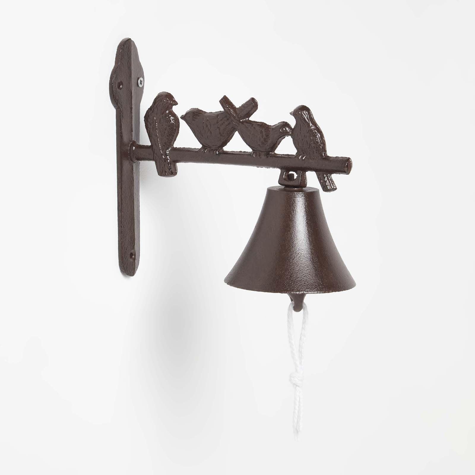 Homescapes Braun Brown Cast Iron Perched Birds Traditional Hanging Doorbell