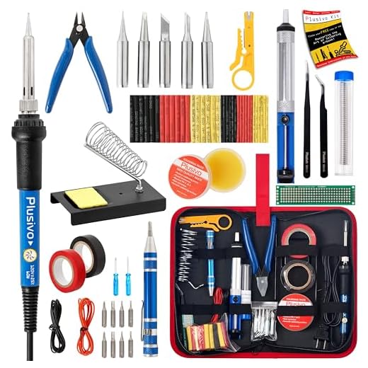 Soldering Iron Kit - Soldering Iron 60W Adjustable Temperature, Solder Wire, Soldering Iron Stand, Wire Cutter, Soldering Iron Tips, Desoldering Pump, Tweezers, Rosin, Heatshrink Tubes [110V, US Plug]