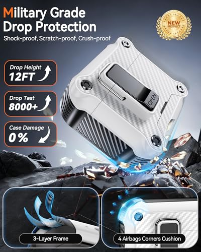 Image of Dual Safety Lock for AirPods 4 Case 2024, Compatible with MagSafe - Designed with Automatic Switch and Phone Stand, Includes a Cleaner & Keychain - Rugged Tough Hard Shell for Apple AirPods 4