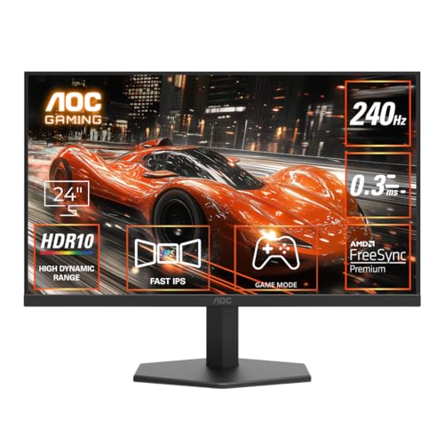 Image of AOC 24G11ZE 23.8 inch FHD IPS Gaming Monitor - Black | 240Hz Refresh| 0.3ms MPRT, 1920 X 1080|Adaptive Sync| HDR10| 3-Sided Frameless| Low Input lag|Flicker Free| Low Blue Mode