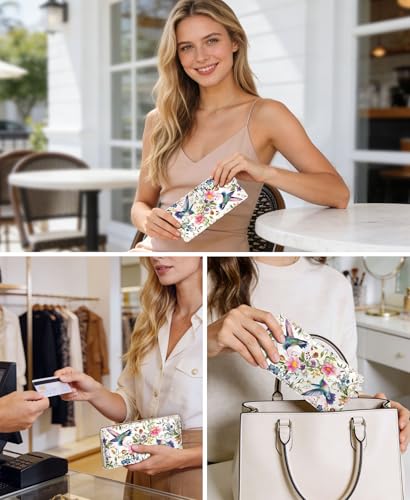 Image of Immaturus Womens Wallet RFID Blocking Slim Thin Credit Card Holder Birds | Long Bifold, 11 Card Slots, Cash Purse, Zipper Coin Pocket, Travel Clutch Billfold, PU Leather, ID Window, Ladies Woman Gift