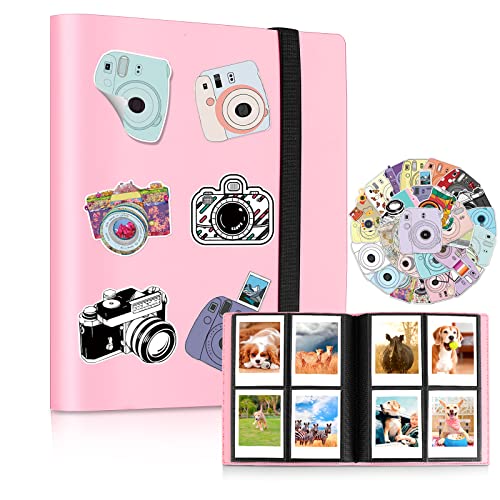 Album Photo 160 Pochettes pour Photos de 6.5 * 9 compatibles avec Le Film Instax Mini/Kpop Photocards, Accessoires pour appareils Photo instantanés avec 50 Autocollants colorés (Rose)