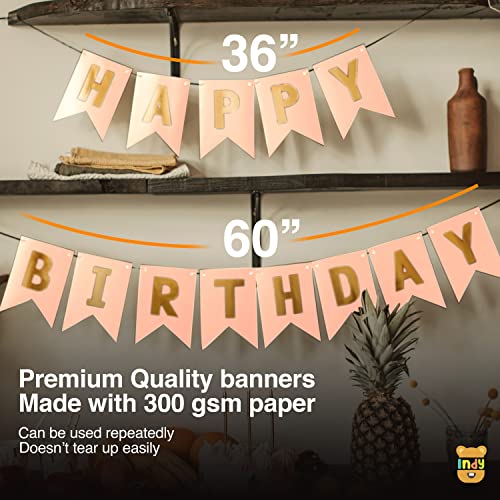 Image of ITAF Happy Birthday 13 Letter Cardboard Banner String For Boy Girl /Mother Father /Husband Wife /Brother Sister /Kids /Friend Birthday Party Decoration Kit - Baby Pink Gold Theme