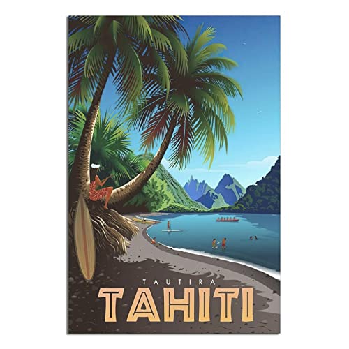 YONGCAI Poster vintage Tautira Tahiti Beach Travel sur toile murale pour décoration d'intérieur