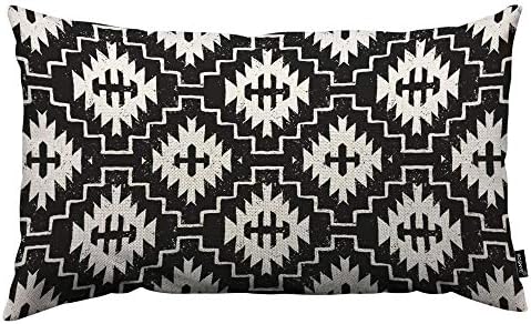 HOSNYE Aztec Throw Pillow Cover Ethnic Pattern with American Motifs in Black and White Colors Linen Fabric for Couch Bed Sofa Car Waist Cushion Cover 12 x 20 inch Pillow Case