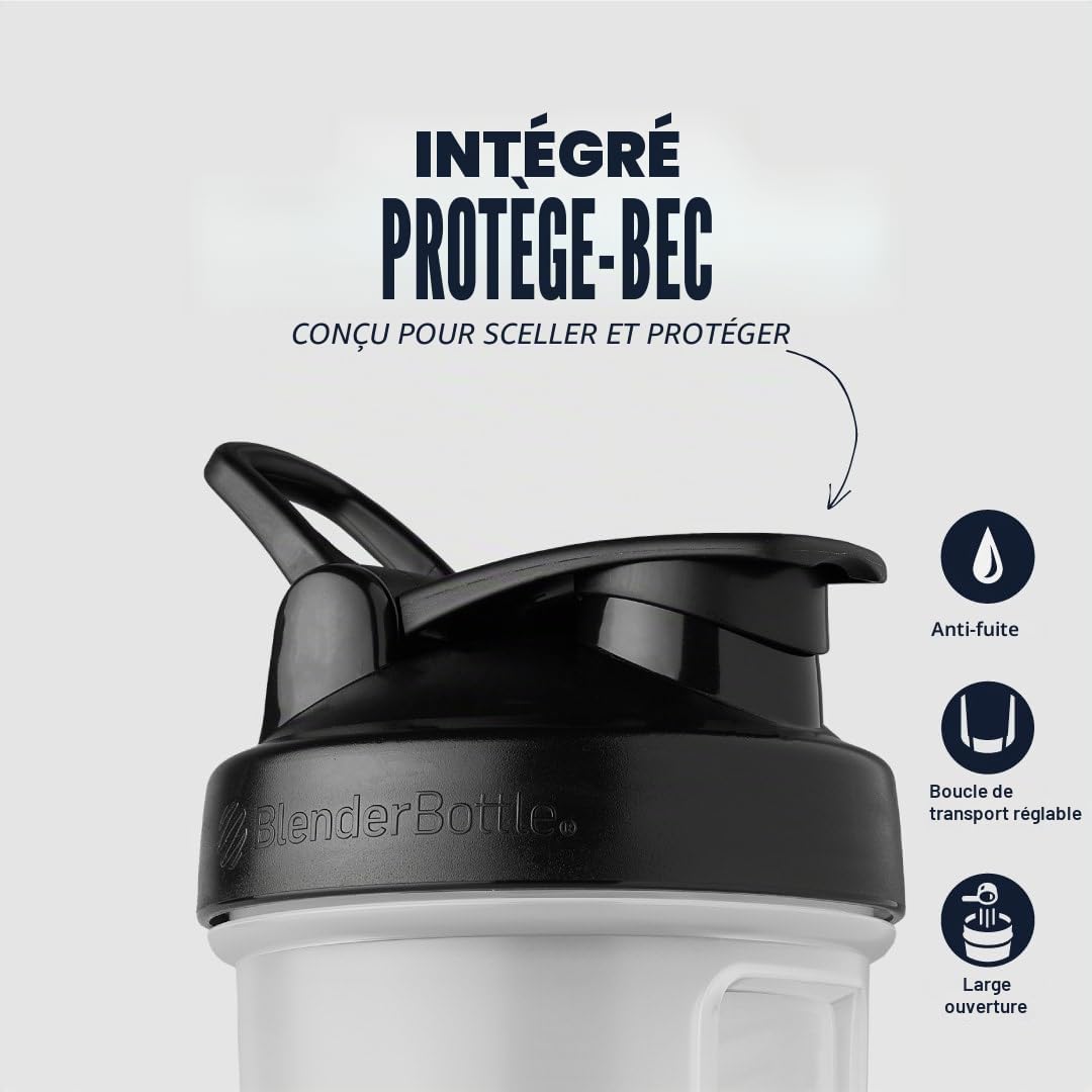 BlenderBottle Shaker Classic V2 avec Boule en Acier Inoxydable, Parfait pour Les Boissons protéinées, Passe au Lave-Vaisselle, 830 ML, Transparent/Noir