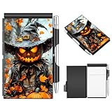 ETLKJVBL Refillable Metal Pocket Notebook with Pen, Rugged Hard Case for Police, Construction, EDC & Field Work, Spooky Season Pumpkin Scarecrow Flip Cover Notepad Holder