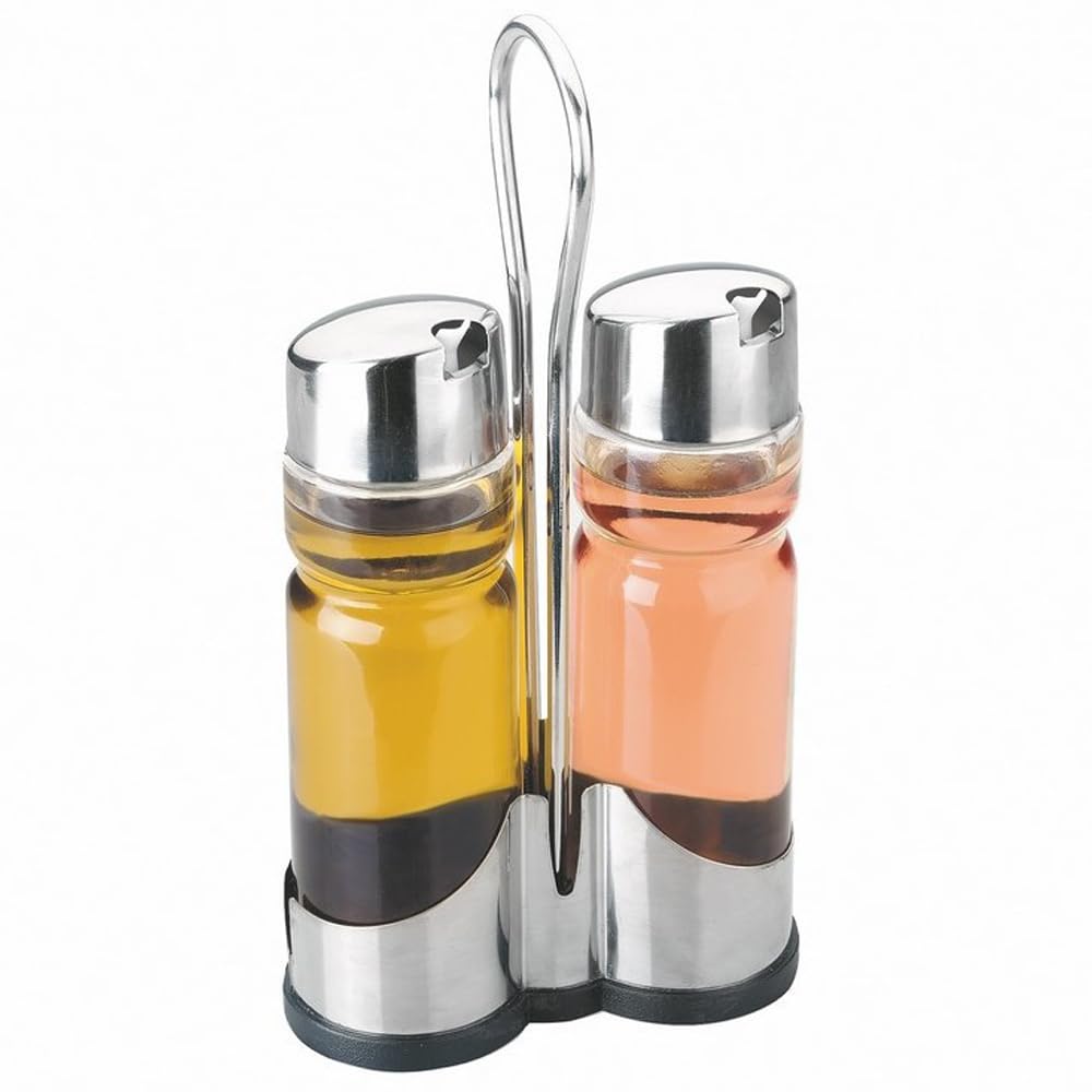 Set di Oliera e Acetiera - Acciaio Inox e Vetro - 2 Pezzi
