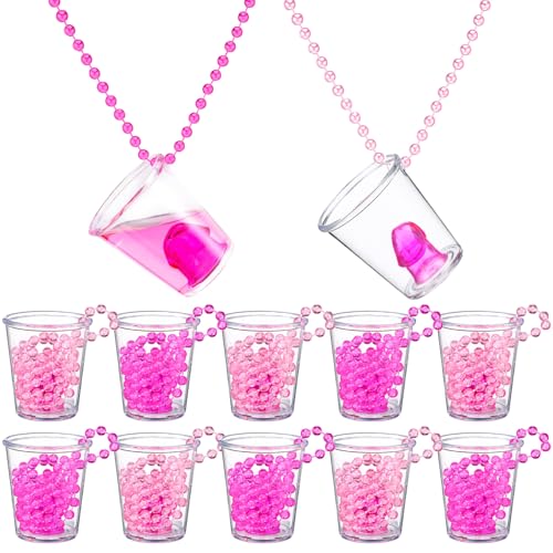 WGXX 12 Pcs Bachelorette Shot Glasses Set Bachelorette Party Favors Shot Cups Funny Plastic Beaded Gifts Shot Glass for Bachelor Wedding Party Decorations (Non-Luminous Hot Pink/Pink)
