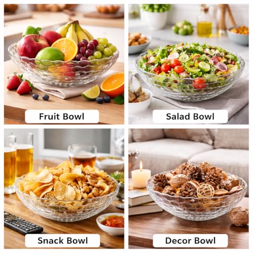 Image of Pure Source India Premium Glass Fruit Bowl - 9 Inch Decorative Serving Bowl (1000ml Capacity)