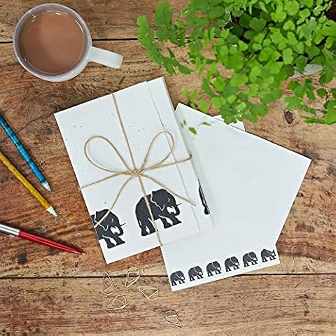 Elephant Dung Letter Writing Set - 20 Sheets of A5 Recycled Paper and 10 Envelopes - Letter Writing Stationery Sets - 12.5cm x 18cm - Genuine Elephant Poo - Fair Trade and Handmade Elephant Gifts for Men and Women Cover