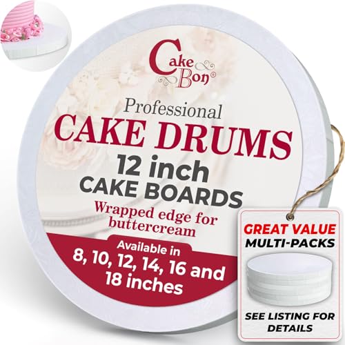 Image of Cakebon Cake Boards 12 inch White Round Cake Drums 1 /2 inch Wrapped Edge 3Pack
