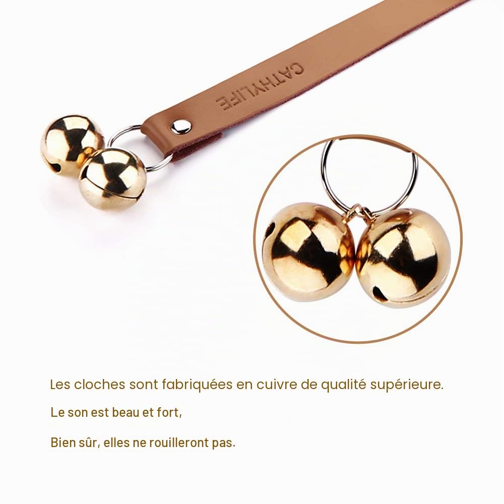 Sonnette de Porte en Cuir pour poignée de Porte/Apprentissage de la propreté/Sortir, réglage de la Longueur, Clochette de Chien en cuivre, Clochette à Suspendre, clochettes dorées en Cuir