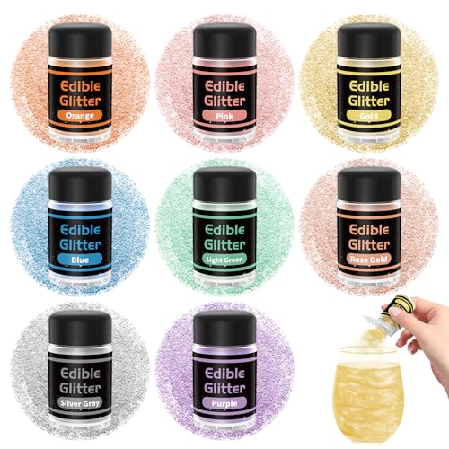 JIUPIN Edible Glitter - 8 Colors Luster Dust Edible, Edible Glitter Powder, Food Grade Cake...