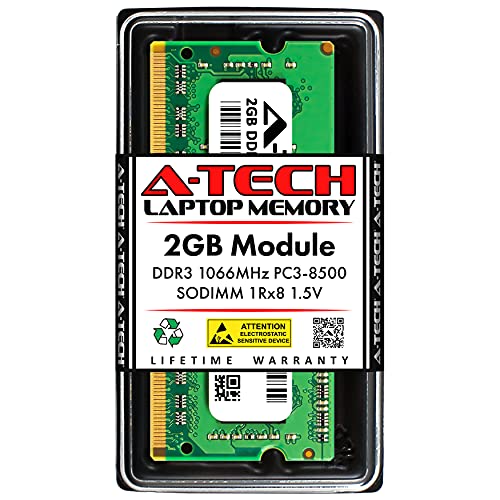 A-Tech 2GB RAM Replacement for CT25664BC1067 | DDR3 1066MHz PC3-8500 CL7 SODIMM 1Rx8 1.5V Non-ECC SO-DIMM 204-Pin Laptop, Notebook Memory Module