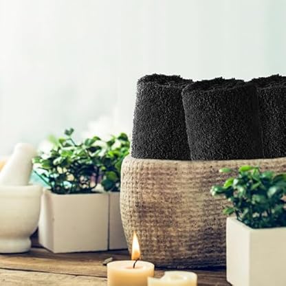 Sweet Needle - Handtücher-Set, Schwarz - 2 Badetücher, 2 Handtücher und 2 Waschlappen, täglicher Gebrauch, ringgesponnen, 100% Baumwolle, sehr saugfähig für Badezimmer, Dusche (6 Stück) – Bild 5