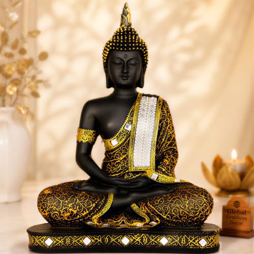 Image of Global Grabbers New Limited Edition 25 Centimetre Meditating Sitting Buddha Idol Statue showpiece Home Decor Decoration Items for Living Room and Gifts (Copper Black)