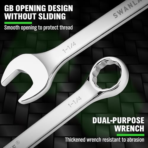Image of SAE Wrench Set, Large Wrench Set, 6-Piece 15 /16″, 1 inch, 1-1 /16 inch, 1-1 /8 inch, 1-3 /16 inch, 1-1 /4 inch Long Big Box End Wrenches Tools Set with Rolling Pouch, 12 Point Combination Wrenches Sets