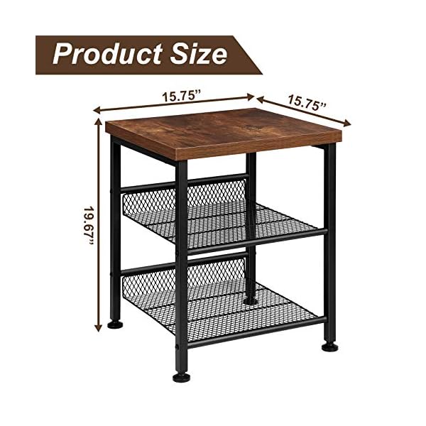 TomCare 2 Pack End Table Nightstands 3 Tier Side Tables Set Night Stands with Metal Mesh Storage Shelves Industrial Night Tables with Metal Frame Solid Wood Small Tables for Living Room Bedroom - Image 4