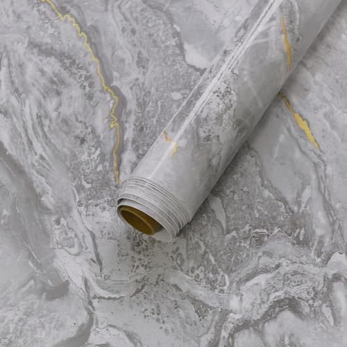 BAYYA Golssy Marble Contact Paper for Countertops Waterproof Heat-Resistant Light Grey Kitchen Counter Peel and Stick Wallpaper Thick Granite Vinyl Film Counter Top Wrap Wall Paper Rolls 31.5'x158'
