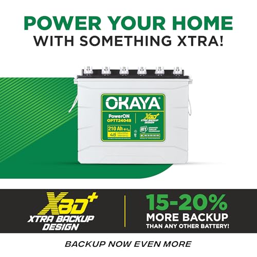 Image of OKAYA PowerON OPTT24048 210Ah Advanced Tall Tubular Battery for Home, Office & Shop | Robust Design | Certified Backup Hour (CBH) with XBD+ Technology | 48 Months Total Warranty