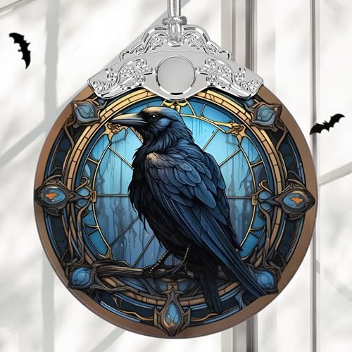 Christmas Ornament, Stained Glass Ornament, Christmas Decorations for Tree, Holiday Ornament, Unique Gift Idea - Crow in The Dark