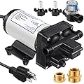 Dreyoo Water Pressure Booster Pump 110V, Self Priming 5.5 GPM 70 Psi Water Pump with Power Plug, Pipe Fittings Brass Connector Strainer Filter for Kitchen Bathroom RV Marine Yacht, Garden Hose